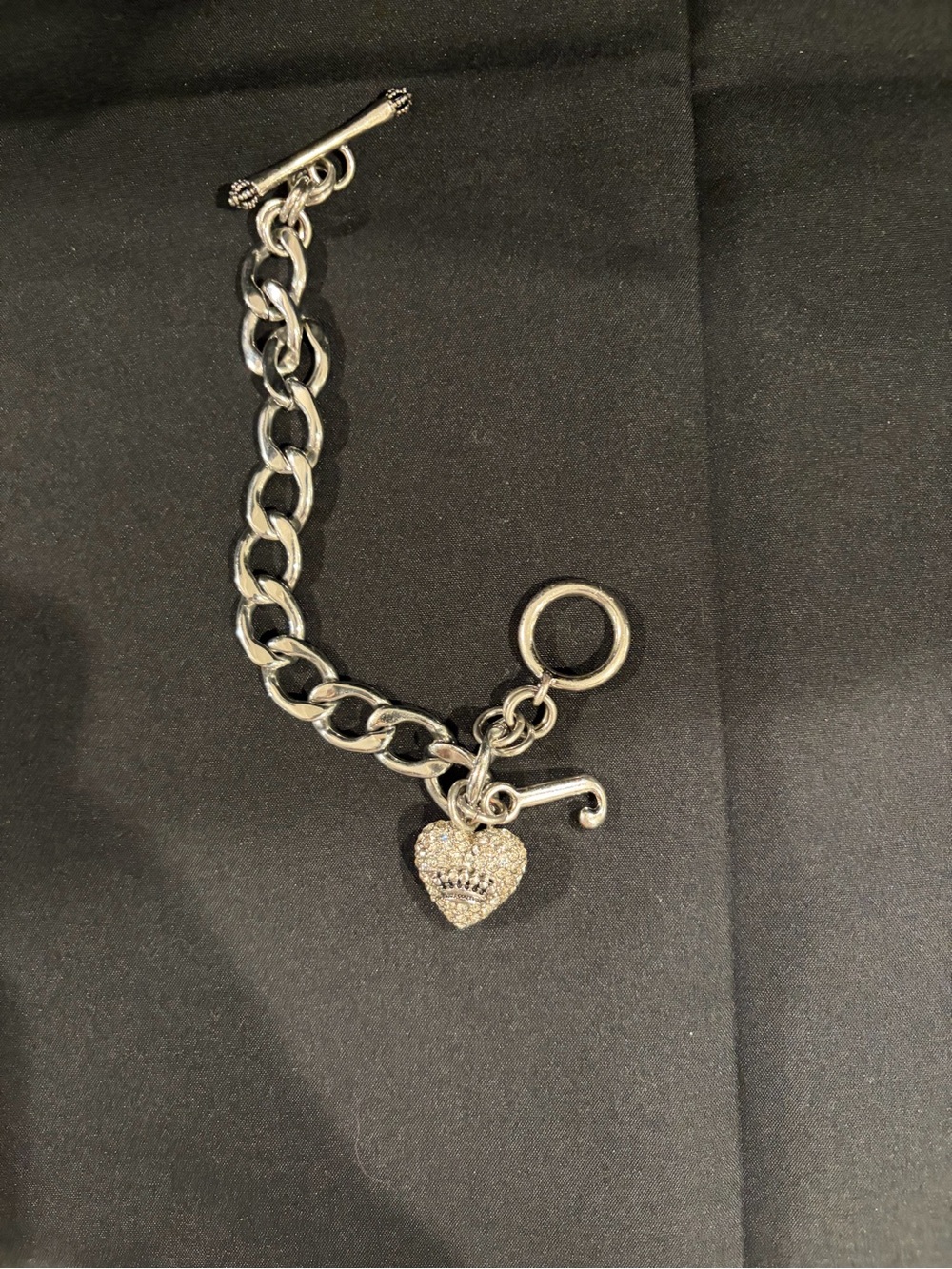 Juicy Couture Silver-Tone Crystal Heart Toggle Bracelet